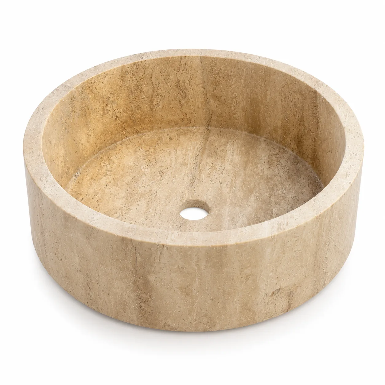 Minimalist Silindirik Traverten Banyo Lavabosu