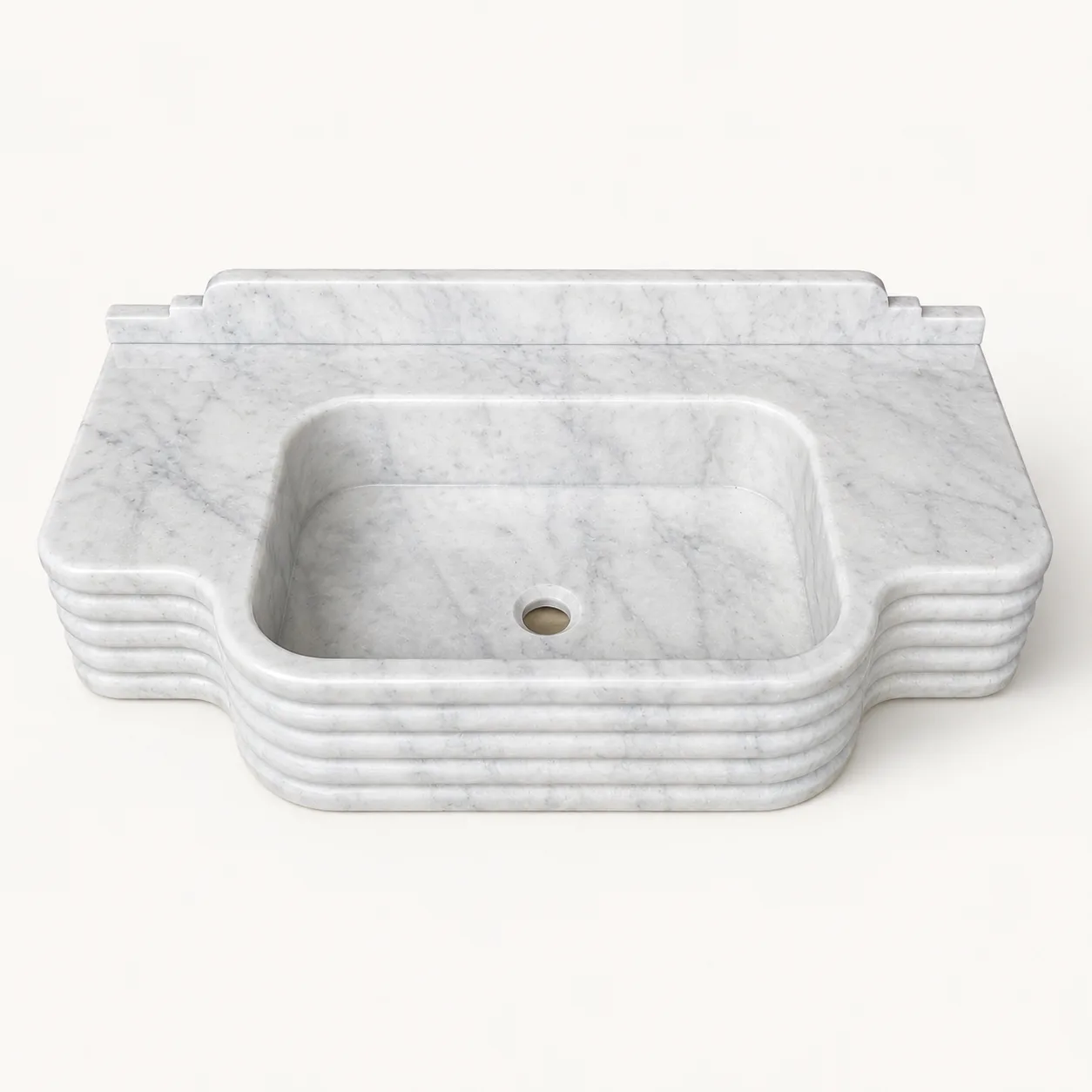 Mermer Lavabo Carrara Mermer Banyo Lavabosu – Yivli Doğal Taş Tezgâh ve Duvar Tipi Lavabo