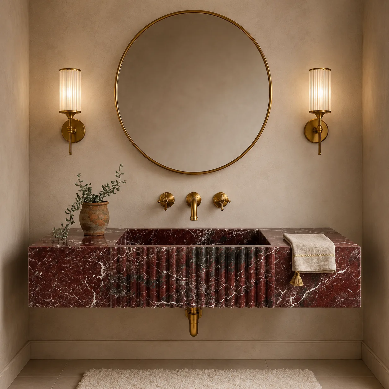 Rosso Levanto Mermer Lavabo – El Oyması Dikdörtgen Doğal Taş Banyo Lavabosu