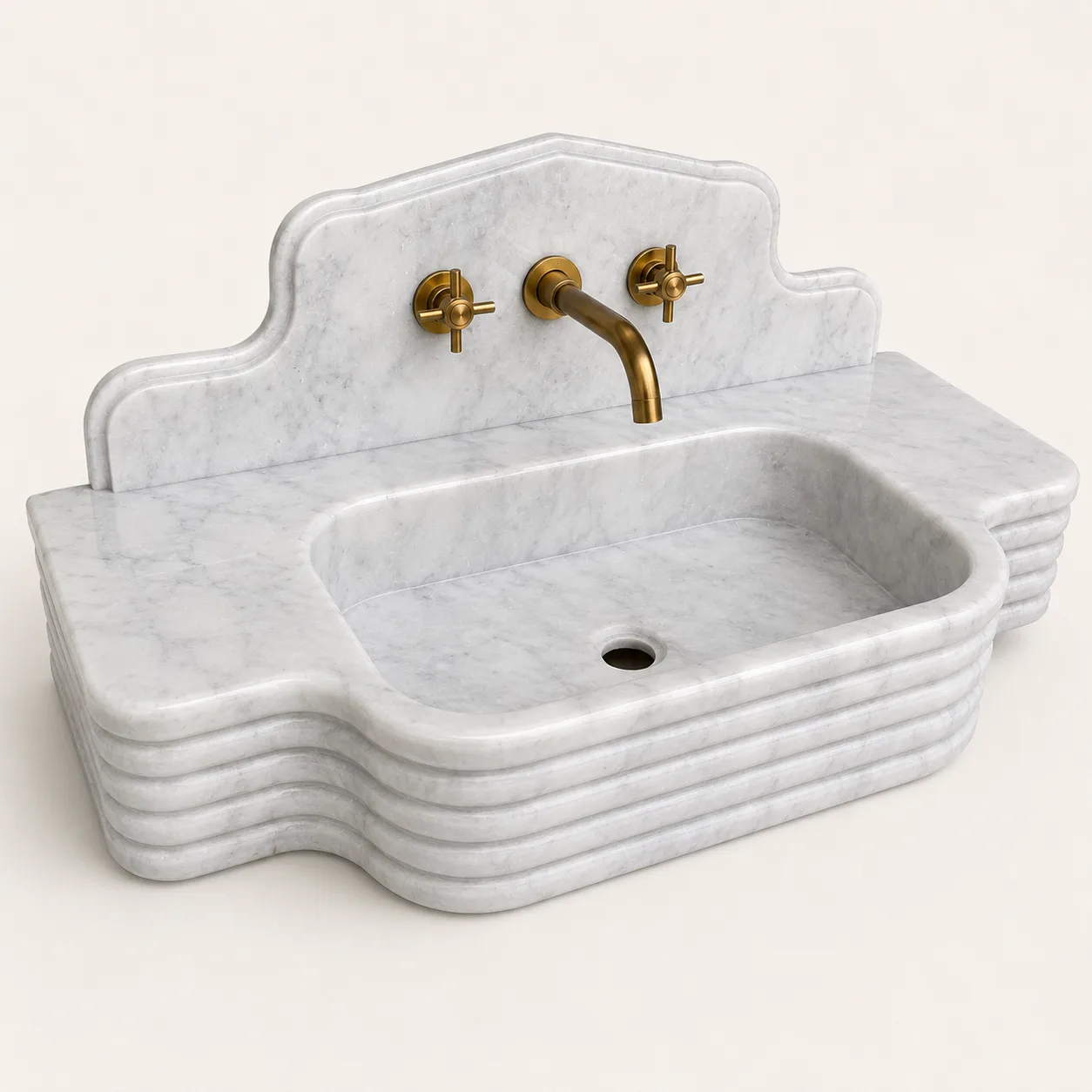 El Oyması Beyaz Carrara Mermer Lavabo – Yivli Duvara Monte Lüks Doğal Taş Banyo Lavabosu