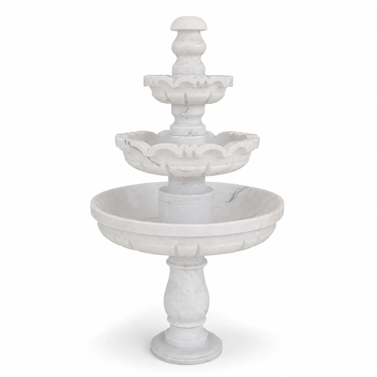 Classic Three-Tiered White Marble Garden Fountain