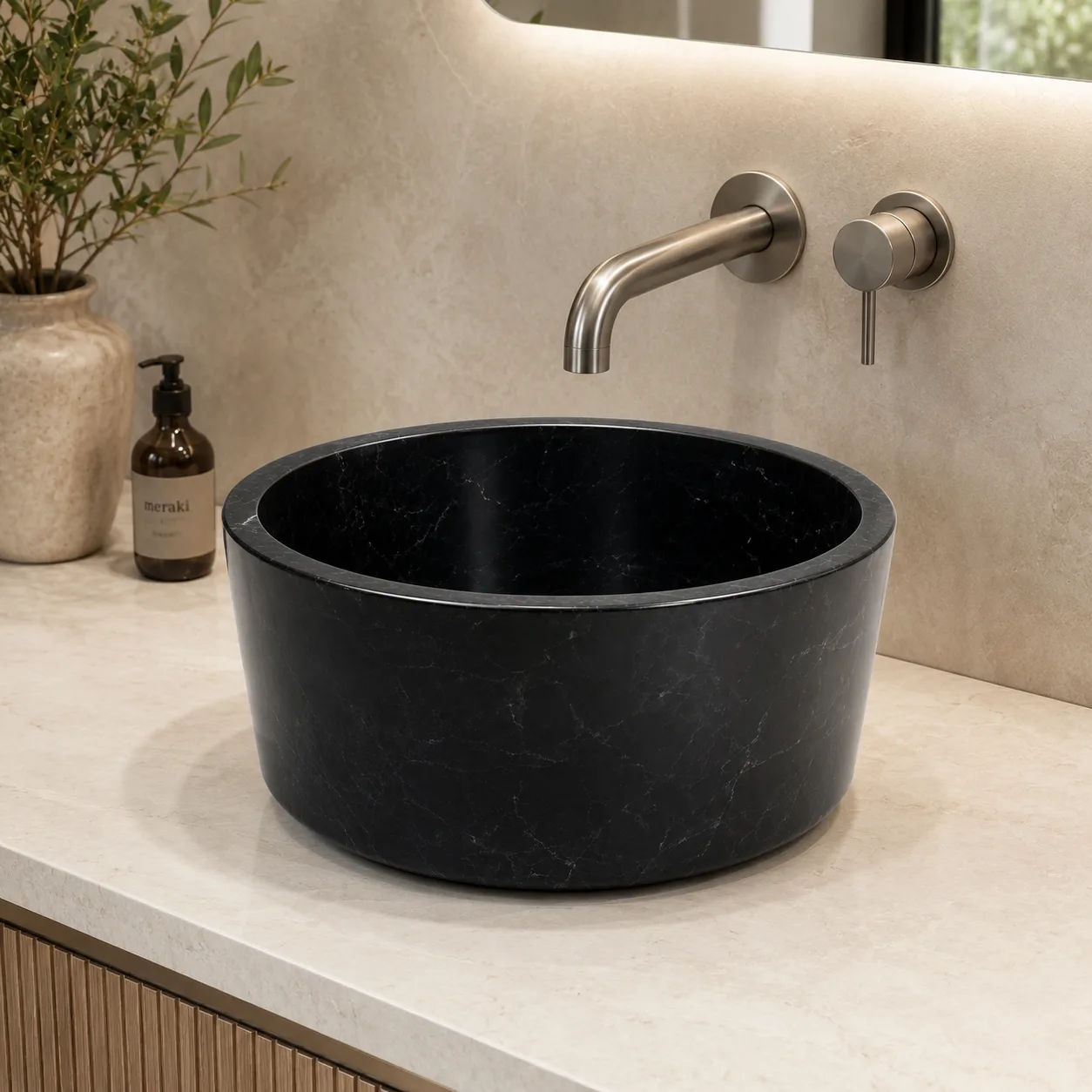 Minimalist Siyah Nero Marquina Mermer Lavabo