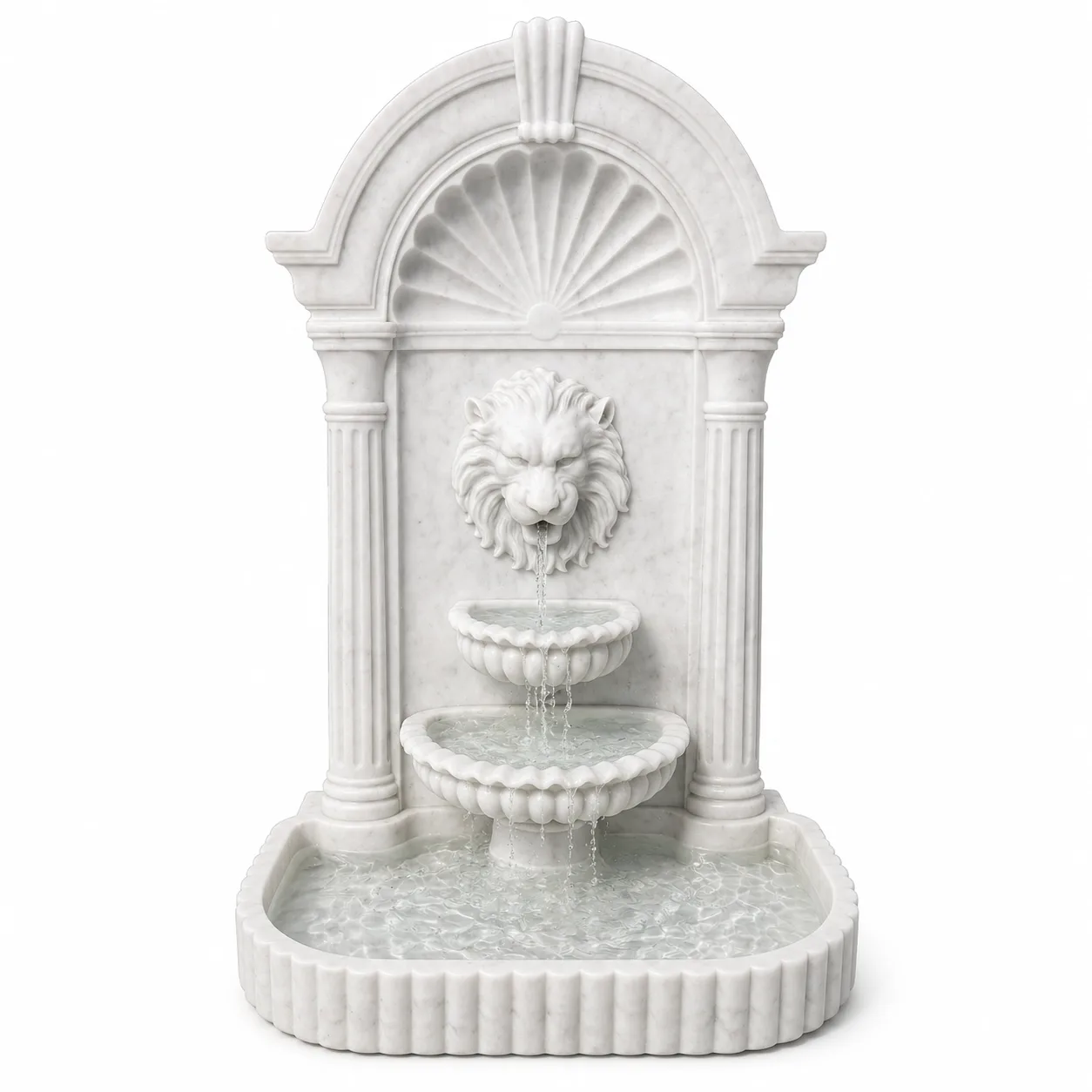 Aslan Başlı Carrara White Mermer Kademeli Duvar Çeşmesi