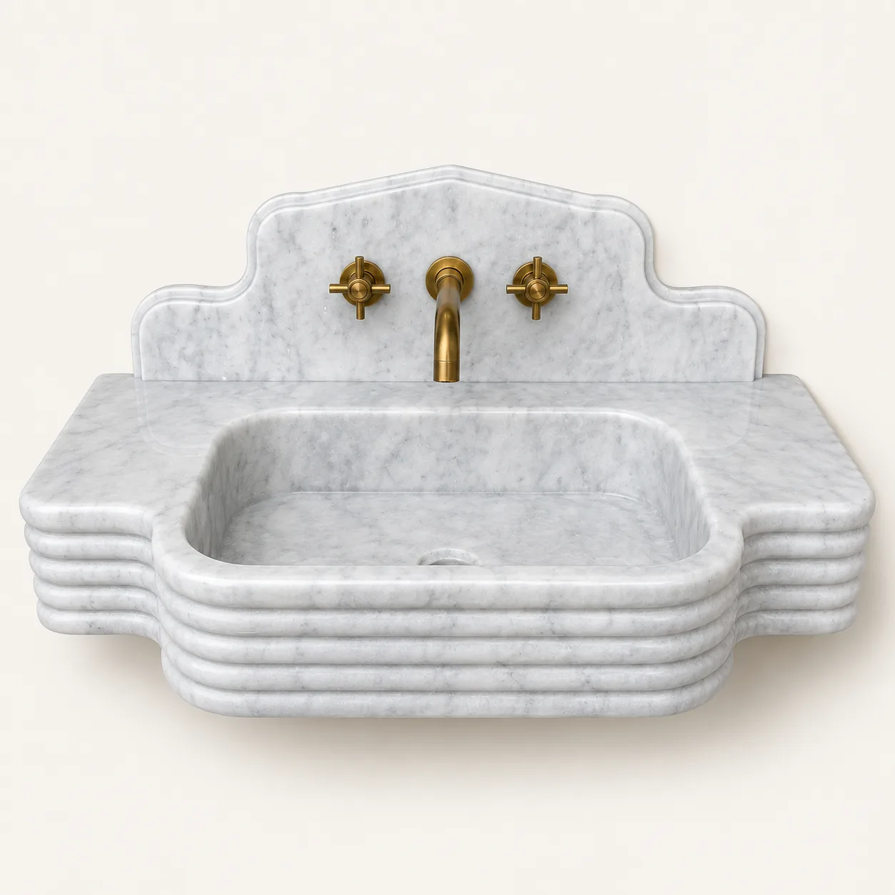 El Oyması Beyaz Carrara Mermer Lavabo – Yivli Duvara Monte Lüks Doğal Taş Banyo Lavabosu
