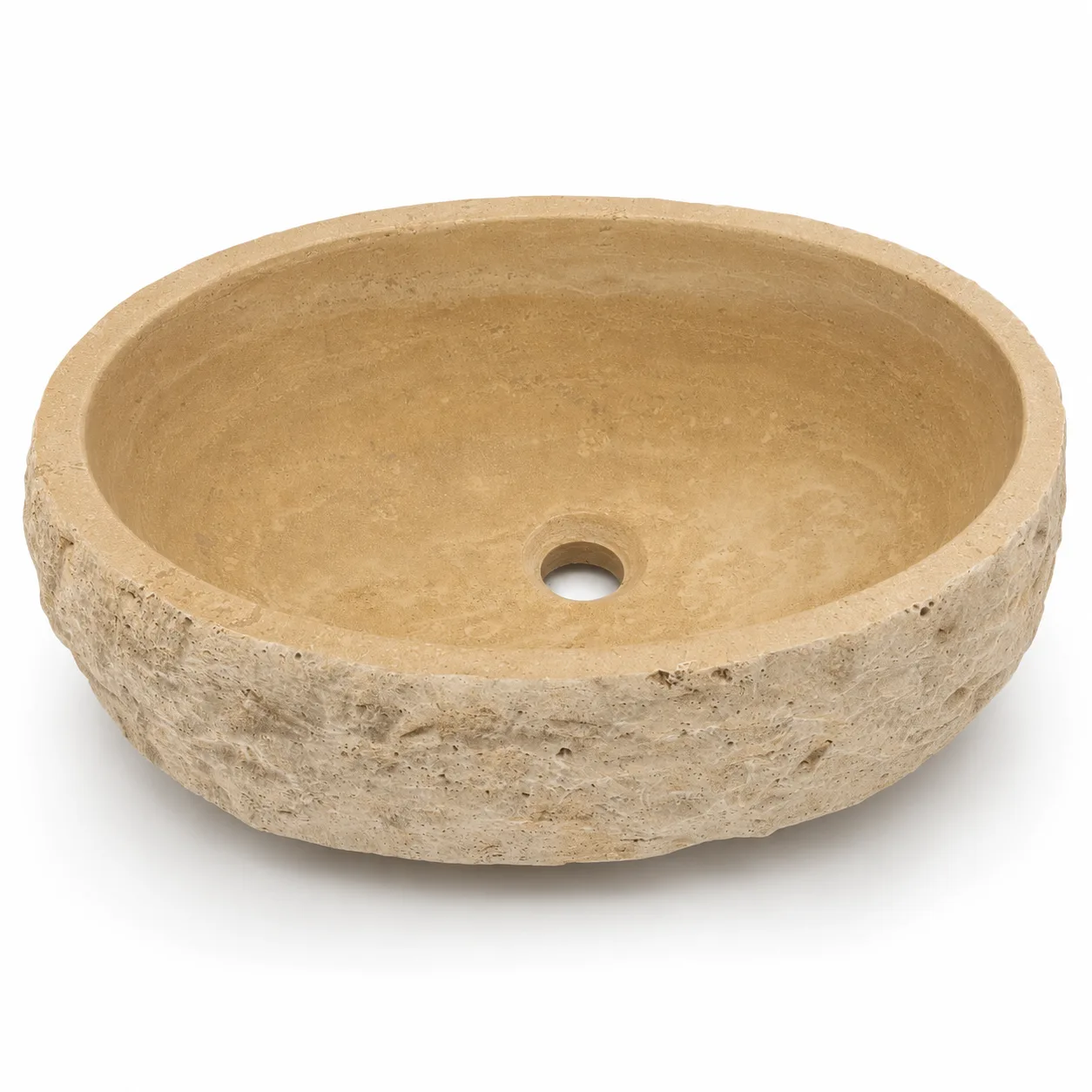 Rustic Design Natural Chiseled Oval Travertine Sink