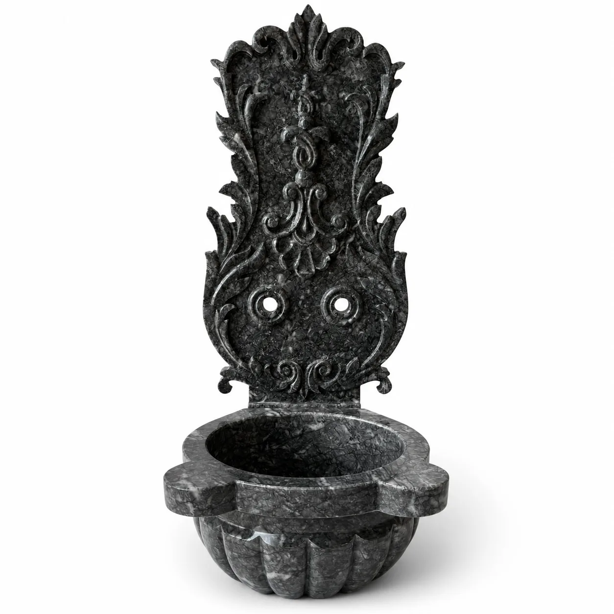 El Oyması Nero Marquina Siyah Mermer Duvar Çeşmesi ve Kurna