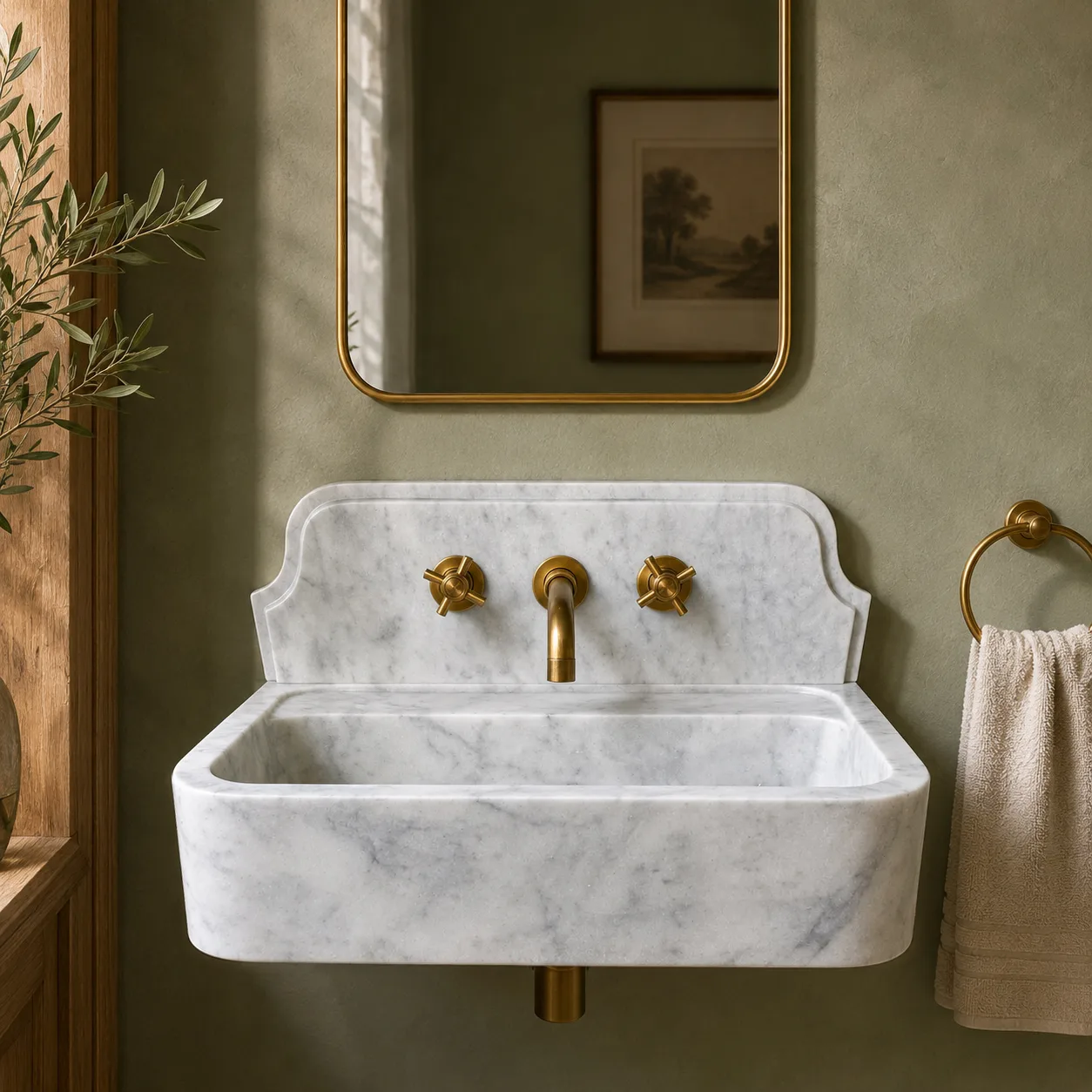 Carrara Mermer Banyo Lavabosu – Lüks Duvara Monte Lavabo