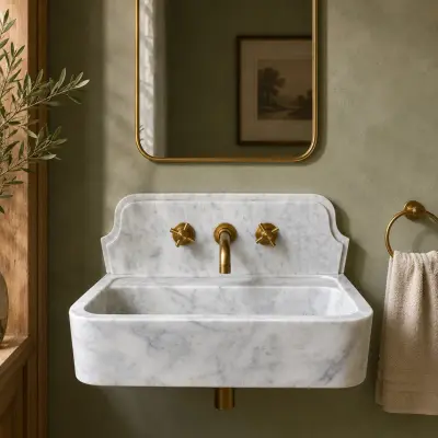 Carrara Mermer Banyo Lavabosu – Lüks Duvara Monte Lavabo