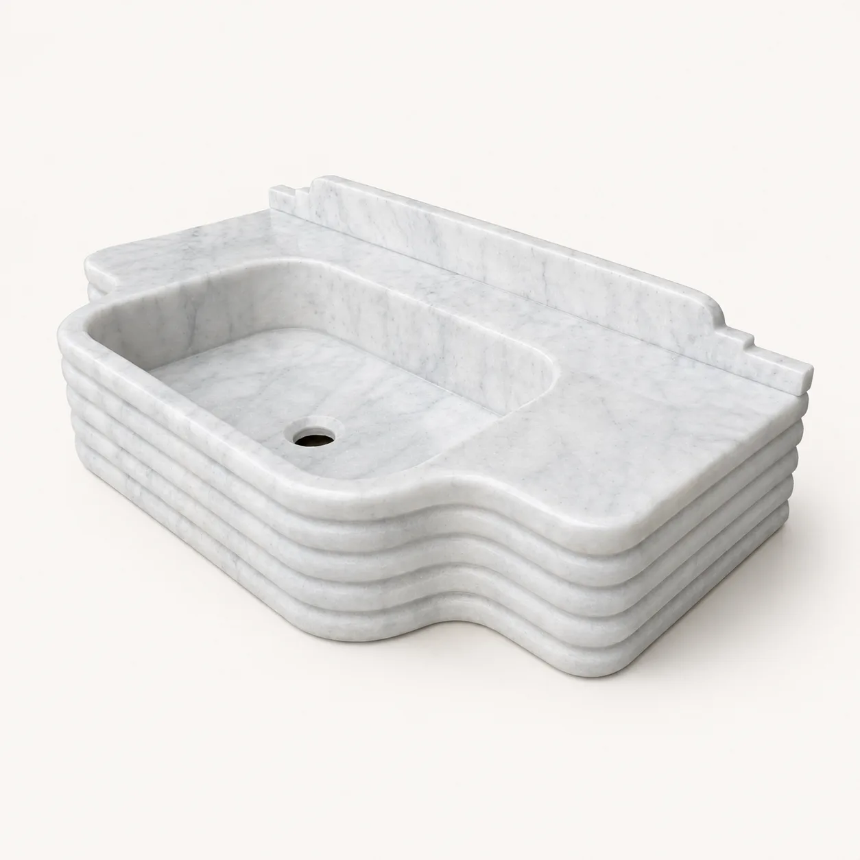 Mermer Lavabo Carrara Mermer Banyo Lavabosu – Yivli Doğal Taş Tezgâh ve Duvar Tipi Lavabo